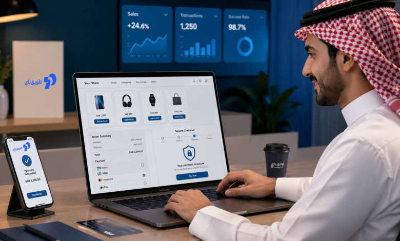 تاجر سعودي يدير متجره الإلكتروني بعد ربط بوابة الدفع الإلكترونية من طويق باي