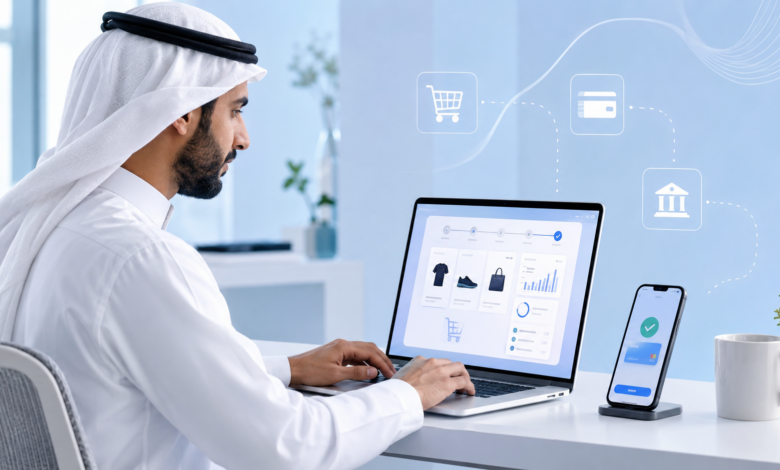 رجل سعودي يدير متجرًا إلكترونيًا مرتبطًا ببوابة دفع إلكترونية
